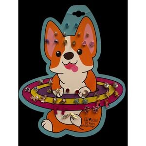 Oh Hello 20 Pairs Cute Corgi Rainbow Earrings Set‎ Kids Girls Fun Jewelry